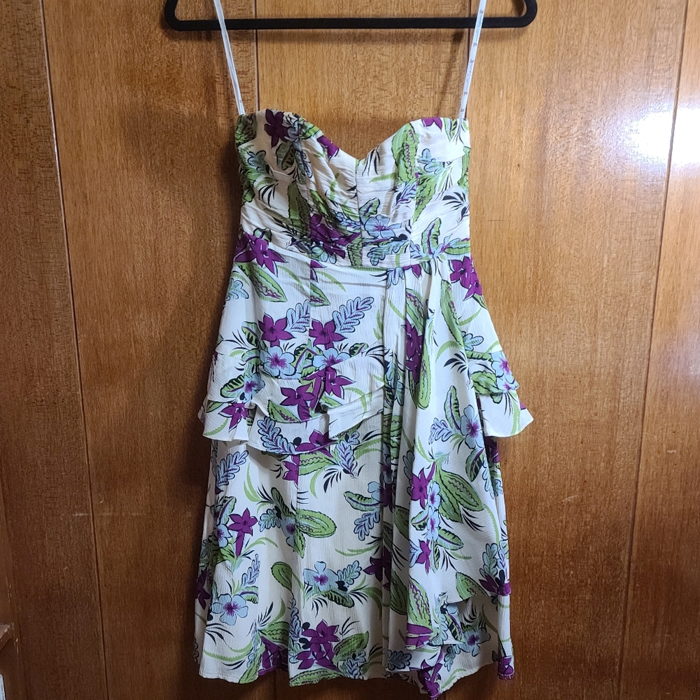 Nanette Lepore 100% silk floral strapless dress